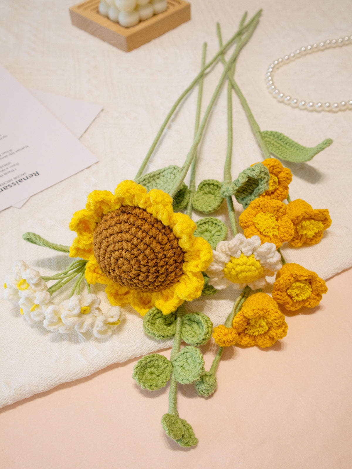 JOMODECOR Handmade Crochet Sunflower Bouquet, Knitted Artificial Forever Flowers with Exquisite Wrap, Gift to Girlfriend Mom Women, Perfect for Valentines, Home Decor, Celebration (Mixed Flowers)