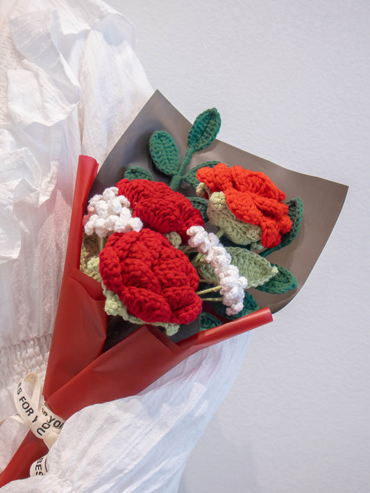 JOMODECOR Handmade Crochet Rose Flower Bouquet, Knitted Artificial Forever Flowers with Exquisite Wrap, Gift to Girlfriend Mom Women, Perfect for Valentines, Home Decor, Celebration (Mixed Flowers)