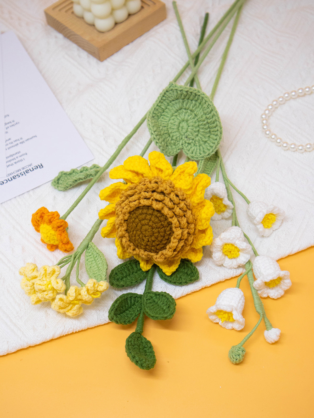 JOMODECOR Handmade Crochet Sunflower Bouquet, Knitted Artificial Forever Flowers with Exquisite Wrap, Gift to Girlfriend Mom Women, Perfect for Valentines, Home Decor, Celebration (Mixed Flowers)