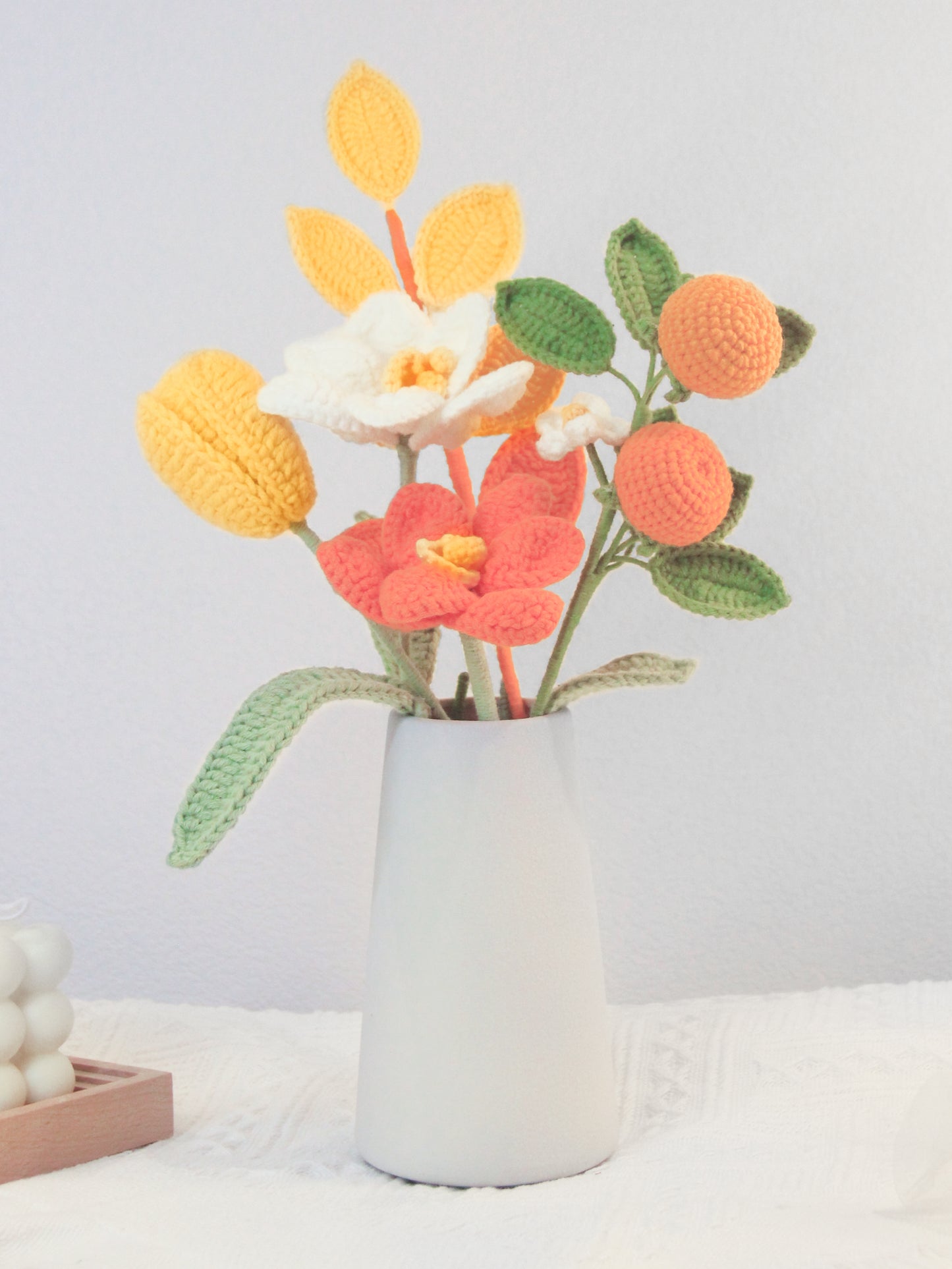 JOMODECOR Handmade Crochet Tulip Orange Bouquet, Knitted Artificial Forever Flowers with Exquisite Wrap, Gift to Girlfriend Mom Women, Perfect for Valentines, Home Decor, Celebration (Mixed Flowers)