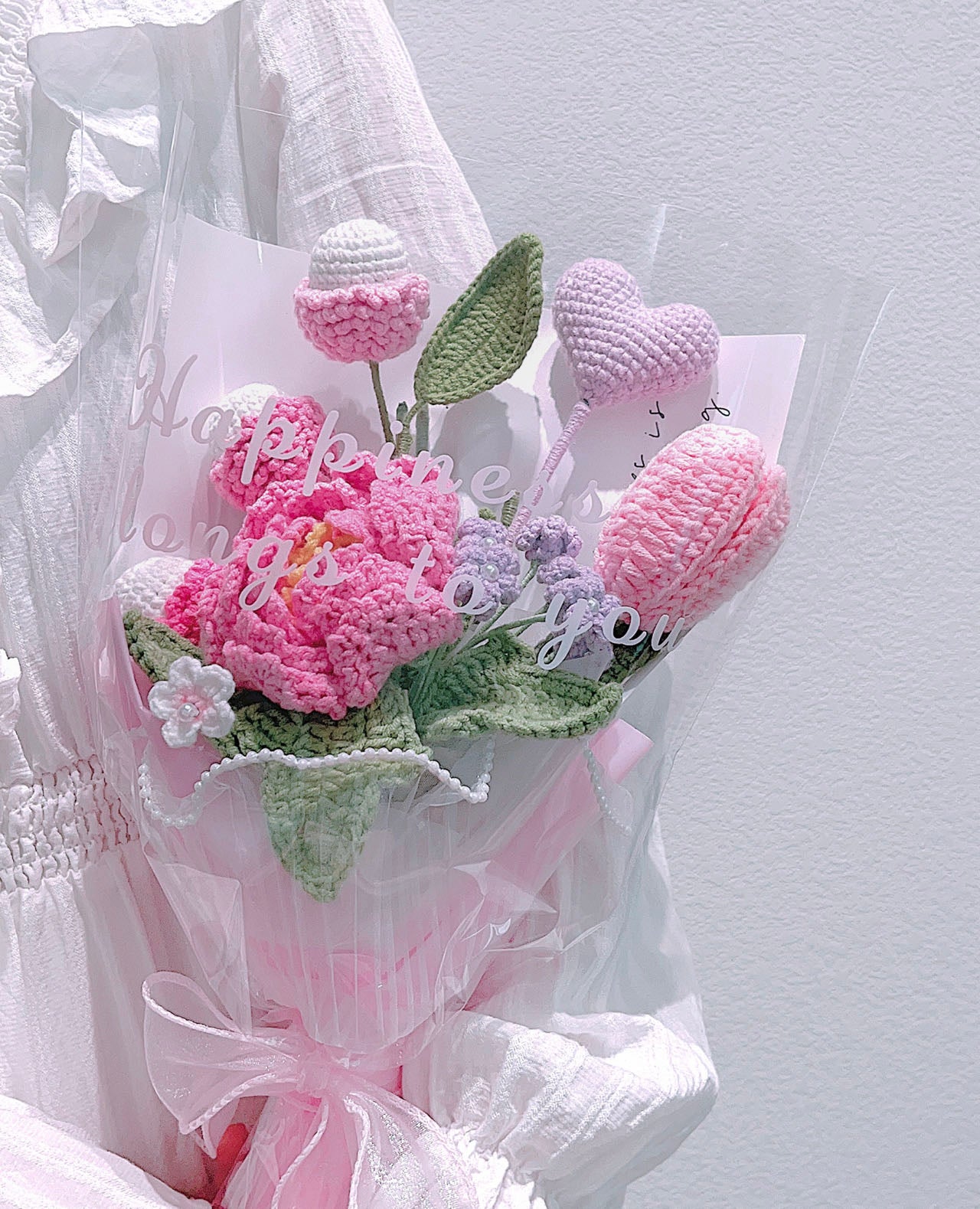 JOMODECOR Handmade Crochet Peony Lychee Bouquet, Knitted Artificial Forever Flowers with Exquisite Wrap, Gift to Girlfriend Mom Women, Perfect for Valentines, Home Decor, Celebration (Mixed Flowers)