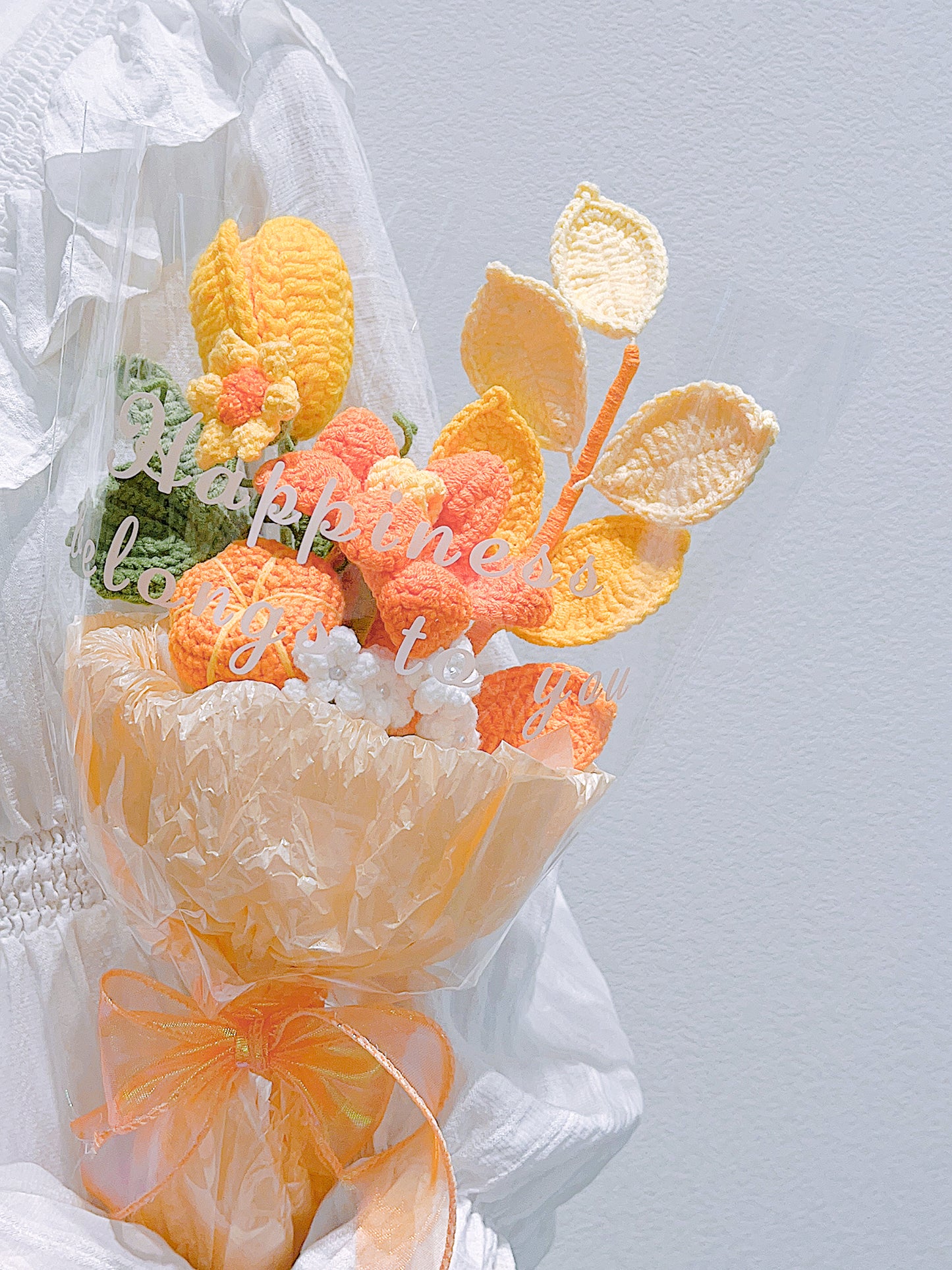 JOMODECOR Handmade Crochet Pumpkin Tulip Bouquet, Knitted Artificial Forever Flowers with Exquisite Wrap, Gift to Girlfriend Mom Women, Perfect for Valentines, Home Decor, Celebration (Mixed Flowers)