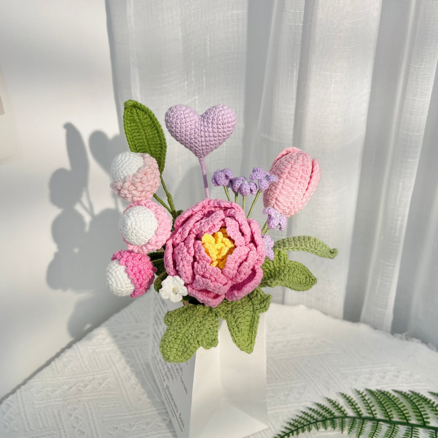 JOMODECOR Handmade Crochet Peony Lychee Bouquet, Knitted Artificial Forever Flowers with Exquisite Wrap, Gift to Girlfriend Mom Women, Perfect for Valentines, Home Decor, Celebration (Mixed Flowers)